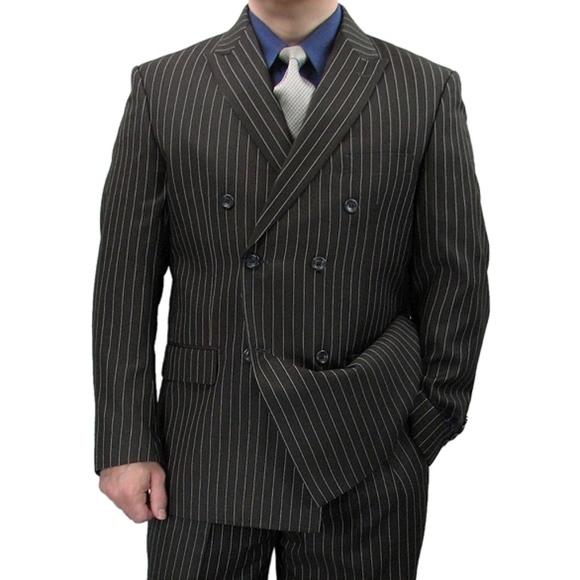 2-Piece Men's Double Breasted Pinstripe Suit-Black - Picture 2 of 5